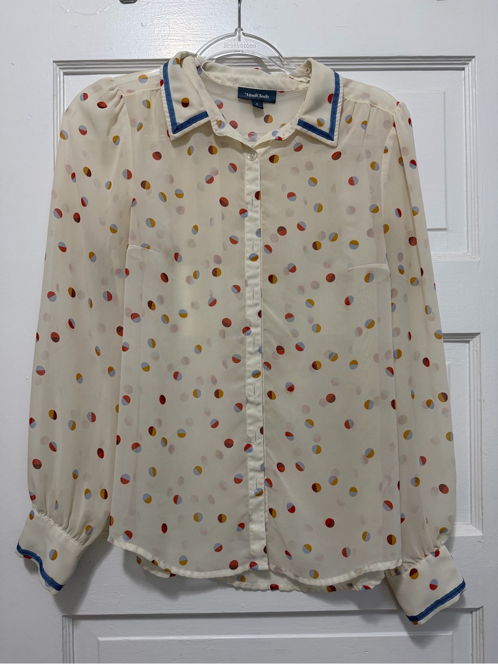 ModCloth Cream Polka Dot Long-Sleeve Blouse